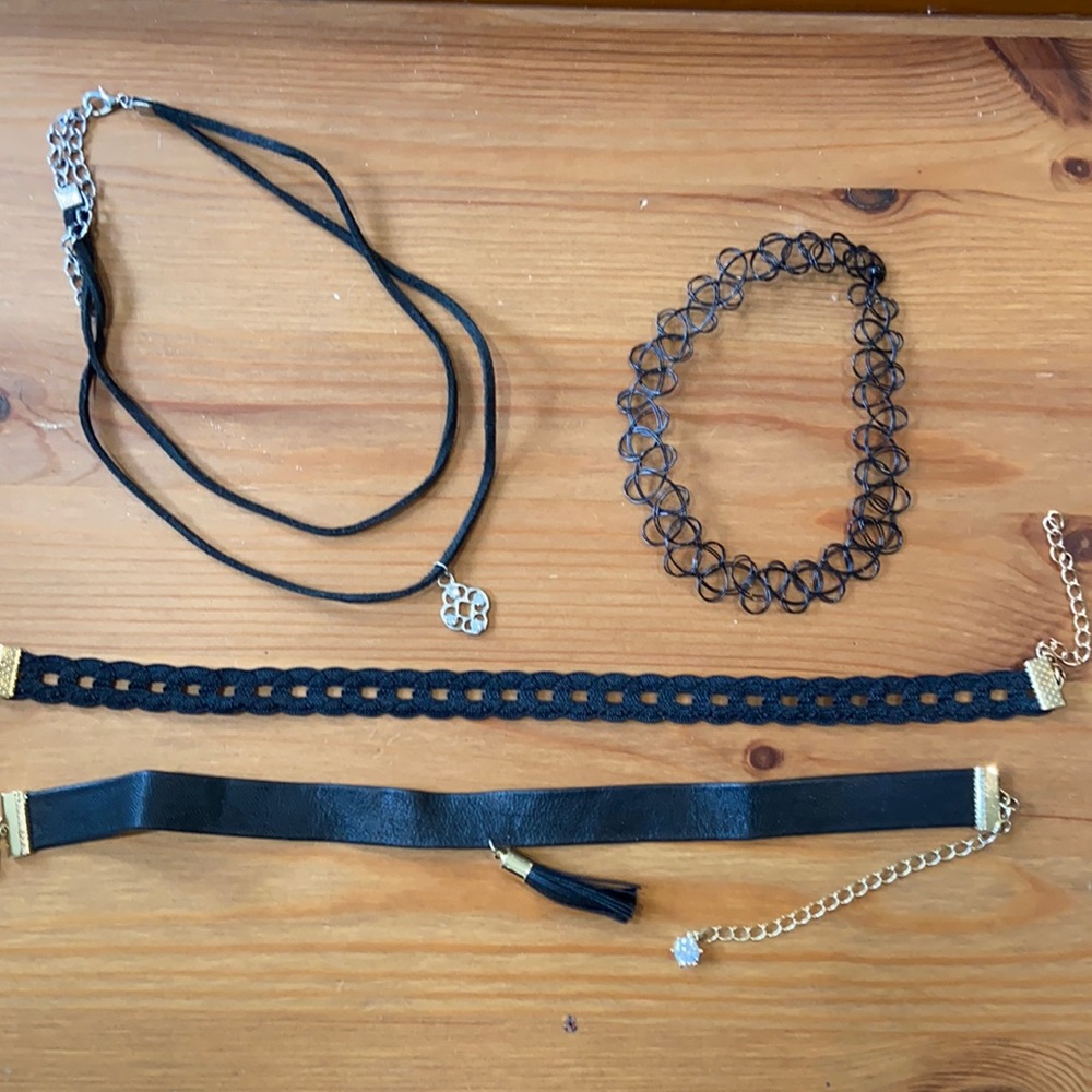 4 - choker necklaces black gold silver color cz
